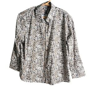 Stacy Adams Dress Shirt Mens 18.5 34/35 Modern Fit Paisley Floral White Brown